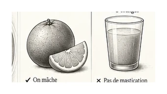 Une orange entière et un verre de jus, comparaison pédagogique