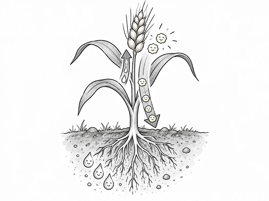 Circulation de l’eau et du sucre dans un plant de blé