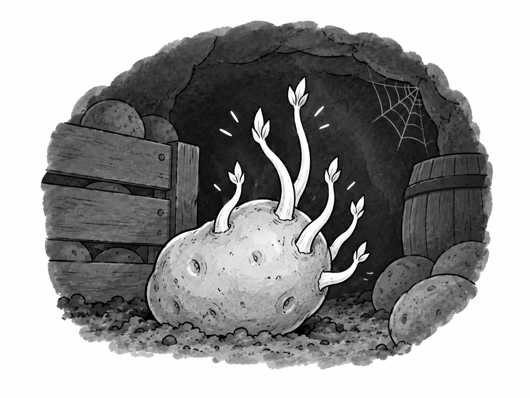 Pomme de terre qui germe dans une cave